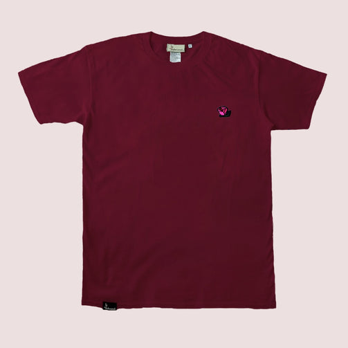 Basic T-shirt with Embroidery Rosebud (Maroon)